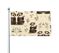 Bandiera stampata su entrambi i lati con panda che suona la pipa, decorazione per feste, con occhielli, adatta per feste e decorazioni per patio