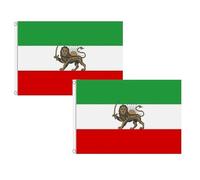 Bandiera storica persiana con leone e sole, 0,9 x 1,5 m, 2 pezzi, bandiera vintage dell'Impero Iran con occhielli in ottone, colori vivaci, poliestere a doppia cucitura, per interni ed esterni (C)