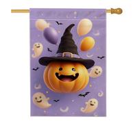 Bandiera strega zucca di Halloween, palloncini viola fantasmi decorazione per esterni, striscione in iuta su entrambi i lati per la decorazione del prato delle vacanze 71 x 101 cm