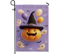Bandiera strega zucca di Halloween, palloncini viola fantasmi decorazione per esterni, striscione in iuta su entrambi i lati per la decorazione del prato delle vacanze 30,5 x 45,7 cm