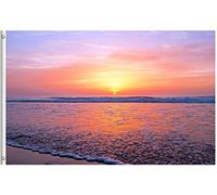 Bandiera Summer Beach Sea Water Waves Sunset Nature Landscape Bandiera Pirata Colori Vivaci Rinforzata Striscione All'Aperto, Per Giardino, Celebrazioni, Feste Strada, 90x150cm