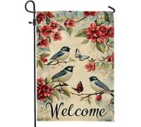 Bandiera Summer Flower Blue Birds and Butterflies Resistente allo Scolorimento Bandiere da giardino Durevole Flag per All'aperto Ristoranti 30x45cm