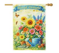 Bandiera Sunflower Colorful Butterfly Watering Can Bandiere Da Balcone Classica Doppia Cucitura Flag Per Bar Interno Conferenza 70X102Cm