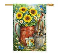 Bandiera Sunflower Spring Nature Butterfly Watering Can Bandiere Resistente Rinforzo Flag Per Interno Balcone Giardino 70X102Cm