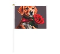 Bandiera sventolante a mano con cane gentleman-like, 14 x 20 cm, confezione da 6, bandiera bifacciale con asta in plastica, mini striscione per eventi sportivi e celebrazioni