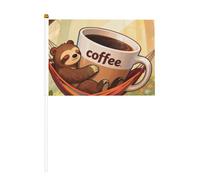 Bandiera sventolante a mano con orso che beve caffè, 14 x 20 cm, confezione da 6, bandiera bifacciale con asta in plastica, mini striscione per eventi sportivi e celebrazioni