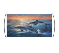 Bandiera sventolante a mano, delfini in mano con pappagallo marino, bandiera portatile con palo in plastica per uso domestico
