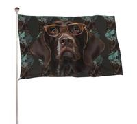 Bandiera tedesca con puntatore a pelo corto in occhiali, 152,4 x 243,8 cm, stampa su entrambi i lati, bandiera decorativa da giardino, non sbiadisce, con occhielli in ottone da appendere, sfondo