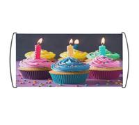 Bandiera tenuta in mano, bandiera colorata con stampa di cupcake di buon compleanno, bandiera portatile con manici in plastica per fan uso domestico