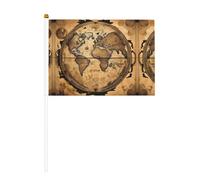 Bandiera tenuta in mano, bandiere antiche del poliestere della stampa del globo del mondo della mappa con Palo di plastica per gli eventi e la decorazione