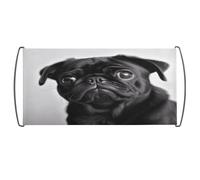 Bandiera tenuta in mano, con simpatico cane carlino nero stampato, bandiera portatile con manici in plastica per fan uso domestico