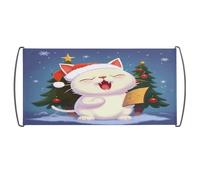 Bandiera tenuta in mano, con simpatico gatto che canta canti natalizi con stampa di canti natalizi, bandiera portatile con manici in plastica per fan uso domestico
