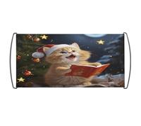 Bandiera tenuta in mano, con simpatico gatto che canta canti natalizi con stampa di canti natalizi, bandiera portatile con manici in plastica per fan uso domestico
