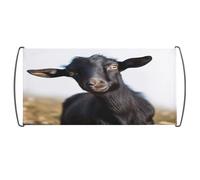 Bandiera tenuta in mano, simpatica bandiera nera con stampa animale di capra, bandiera portatile con manici in plastica per uso domestico