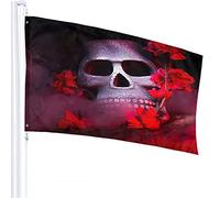 Bandiera Teschio 3x5 FT Scheletro Testa Rosa Floreale Fiore Rosso Halloween Faccia Malvagia Bandiere per Esterni Grande Benvenuto Cortile Striscioni Casa Giardino Cortile Prato Decor