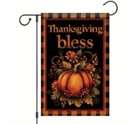 Bandiera Thanksgiving Pumpkin With Fall Flowers And Blessing Words Autumn Bandiere Da Balcone Doppia Cucitura Rinforzo Striscioni Di Bunting Per All'Aperto Celebrazione Ristoranti 70X102Cm