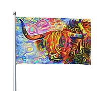 Bandiera The Abstract Highland Cattle Bandiera In Poliestere Decorazione Colori Vivaci Striscione All'Aperto, Per Feste Strada, Celebrazioni, Giardino, 122x183 cm