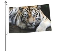 Bandiera tigre sdraiata su roccia, 0,6 x 90 cm, stampa su entrambi i lati, bandiere da giardino per esterni, bandiere per vacanze, banner regalo con occhielli, sfondo fotografico, per interni ed
