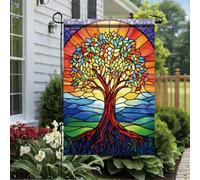 Bandiera Tree Of Life Stained Glass Style Colorful Sunlight Della Brezza Resistente Alle Intemperie Striscione All'Aperto, Per Feste Estive, Feste Strada, Giardino, 30x45cm