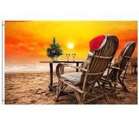 Bandiera Tropical Christmas Tree Hat Chair Beach Champagne Sunset Stagione Bandiera Rinforzata 2 Occhielli Metallici Striscione All'Aperto, Per Feste Strada, Feste Estive, Eventi, 90x150cm
