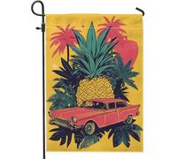 Bandiera tropicale con ananas e giardino vintage per auto, giallo brillante, bandiera estiva per la casa, bandiera da cortile in iuta su entrambi i lati, divertente decorazione per prato all'aperto