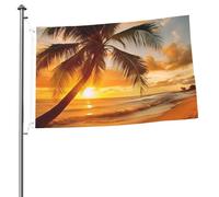 Bandiera tropicale con palme e tramonto da 0,9 x 0,9 m, stampa su entrambi i lati, bandiere da giardino per esterni, bandiere per vacanze, banner regalo con occhielli sfondo fotografico per interni ed
