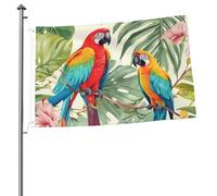 Bandiera tropicale con piante e pappagalli, 0,6 x 0,9 m, stampa su entrambi i lati, bandiere da giardino per esterni, bandiere per vacanze, banner regalo con occhielli sfondo fotografico per interni