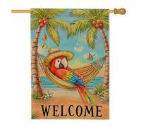 Bandiera tropicale da giardino a forma di pappagallo, decorazione colorata di benvenuto, bandiera su entrambi i lati, in iuta, per esterni, decorazione estiva per prato, 71 x 101 cm