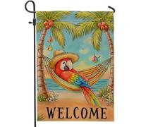 Bandiera tropicale da giardino a forma di pappagallo, decorazione colorata di benvenuto sulla spiaggia, bandiera su entrambi i lati, per esterni, decorazione estiva per prato, 30,5 x 45,7 cm