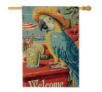 Bandiera tropicale da giardino a forma di pappagallo, decorazione per esterni blu e gialla, bandiera da giardino in iuta su entrambi i lati, decorazione per feste estive in spiaggia, 71 x 101 cm
