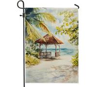 Bandiera tropicale da giardino, capanna da spiaggia, acquerello paradiso oceano, decorazione per la casa e il giardino, bandiera a doppia faccia per primavera estate decorazione per prato esterno 30,5