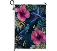 Bandiera tropicale da giardino con colibrì, striscione floreale colorato per esterni per l'estate, bandiera decorativa da cortile su entrambi i lati, per la casa e la decorazione per feste, 30,5 x