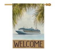 Bandiera tropicale da giardino con nave da crociera, motivo palme blu oceaniche, decorazione per la casa e il prato, decorazione estiva su entrambi i lati, per benvenuto all'aperto, 71 x 101 cm