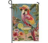 Bandiera tropicale da giardino con pappagallo, ara colorata con occhiali da sole, striscione decorativo per la casa, bandiera da giardino in iuta su entrambi i lati, decorazione estiva per esterni