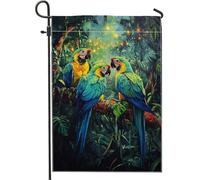 Bandiera tropicale da giardino con pappagallo, bandiera colorata con uccelli ara, bandiera decorativa per la casa, bandiera da cortile in iuta su entrambi i lati, decorazione per prato esterno per
