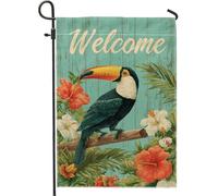 Bandiera tropicale da giardino con pappagallo, bandiera floreale di ibisco tucano colorato, decorazione per esterni, decorazione su entrambi i lati per l'estate, la casa, il prato, 30,5 x 45,7 cm