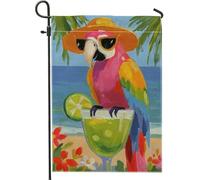 Bandiera tropicale da giardino con pappagallo, decorazione colorata da spiaggia con bevanda al lime, striscione per prato in iuta su entrambi i lati, per decorazione estiva per esterni, 30,5 x 45,7 cm