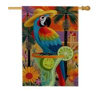 Bandiera tropicale da giardino con pappagallo, decorazione estiva colorata ara, striscione da esterno in iuta su entrambi i lati, decorazione per patio, prato, per feste di vacanza, 71 x 101 cm