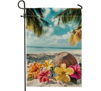 Bandiera tropicale da giardino, decorazione floreale di cocco per prato estivo all'aperto, striscione floreale colorato su entrambi i lati, decorazione per le vacanze per la casa, 30,5 x 45,7 cm