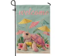 Bandiera tropicale da giardino estiva, con tartaruga di pesca e ibisco, decorazione per la casa, graziosa decorazione per la spiaggia, decorazione per prato all'aperto, bandiera su entrambi i lati