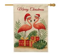 Bandiera tropicale da giardino natalizia, bandiera rossa con uccelli tropicali per le vacanze, bandiera su entrambi i lati in iuta per la decorazione del prato all'aperto, 71 x 101 cm