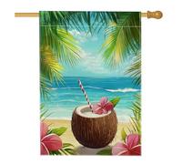 Bandiera tropicale da giardino per bevande al cocco, con foglie di palma verde, decorazione estiva per spiaggia, decorazione su entrambi i lati, per esterni, per vacanze, 71 x 101 cm