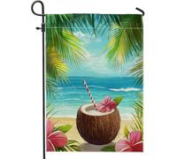 Bandiera tropicale da giardino per bevande al cocco, con foglie di palma verdi, decorazione estiva per spiaggia, decorazione su entrambi i lati, per esterni, per vacanze, 30,5 x 45,7 cm