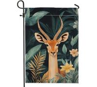 Bandiera tropicale da giardino primaverile, con foglie verde brillante e gazzella, bandiera decorativa per la casa, bandiera floreale su entrambi i lati, per decorazione del prato esterno, 30,5 x 45,7