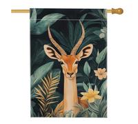 Bandiera tropicale da giardino primaverile, con foglie verde brillante e gazzella, bandiera decorativa per la casa, bandiera floreale su entrambi i lati, per decorazione del prato esterno, 71 x 101 cm