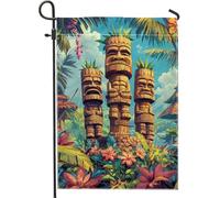 Bandiera tropicale da giardino, totem Tiki colorati, decorazione estiva per esterni, per festival, bandiera da cortile su entrambi i lati, decorazione decorativa per la casa a tema vegetale, 30,5 x