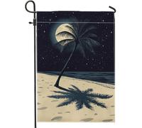 Bandiera tropicale del giardino della palma notturna bandiera blu scuro illuminata dalla luna bandiera decorativa in tela da imballaggio a doppia faccia per la decorazione del prato all'aperto 12 x 18