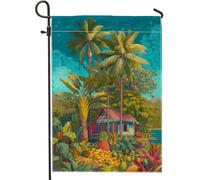 Bandiera tropicale del paradiso estivo da giardino, palme color foglia di tè, ananas, decorazione per esterni, bandiera double-face per feste di vacanza, decorazione per cortile, prato, 30,5 x 45,7 cm