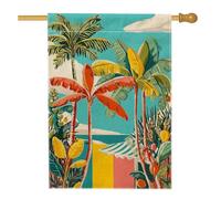 Bandiera tropicale del paradiso estivo da giardino, palme colorate con foglie di banano, striscione decorativo per esterni, in iuta su entrambi i lati, bandiera da giardino per vacanze, cortile