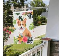 Bandiera tropicale fiore e corgi 6 x 90 cm per esterni interni primavera estate autunno inverno giardino bandiere con anello di tenuta verticale su entrambi i lati bandiere per decorazioni da cortile
